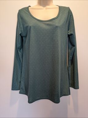 LuLaRoe Lynnae Teal Long-Sleeve Top Polka Dot Print Medium EUC